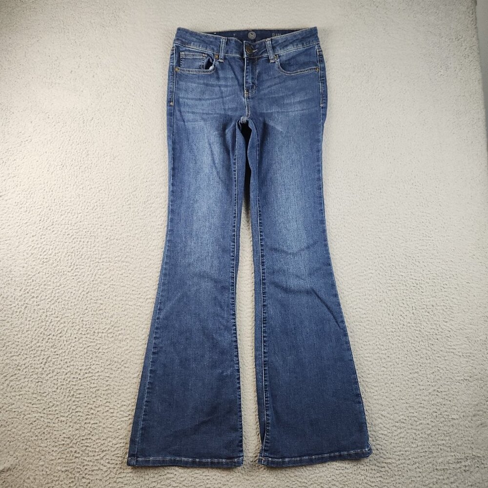 Y2K Flare Leg Jeans Womens 7 Slim Fit Thigh Hip Hug Stretch Cotton Blend (28x31)